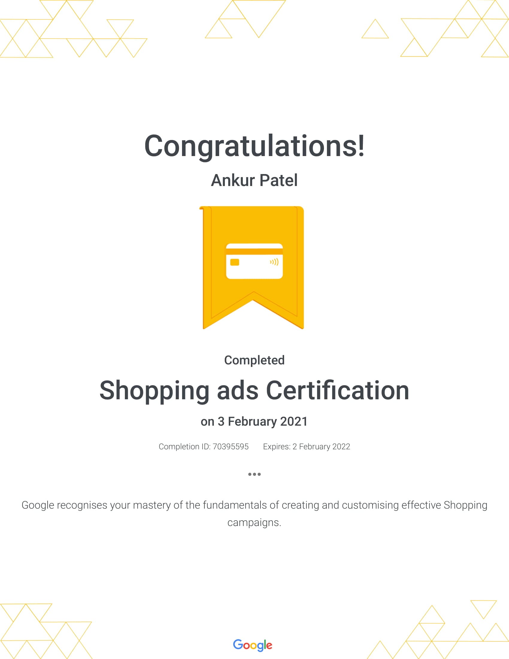 shopping ads certification